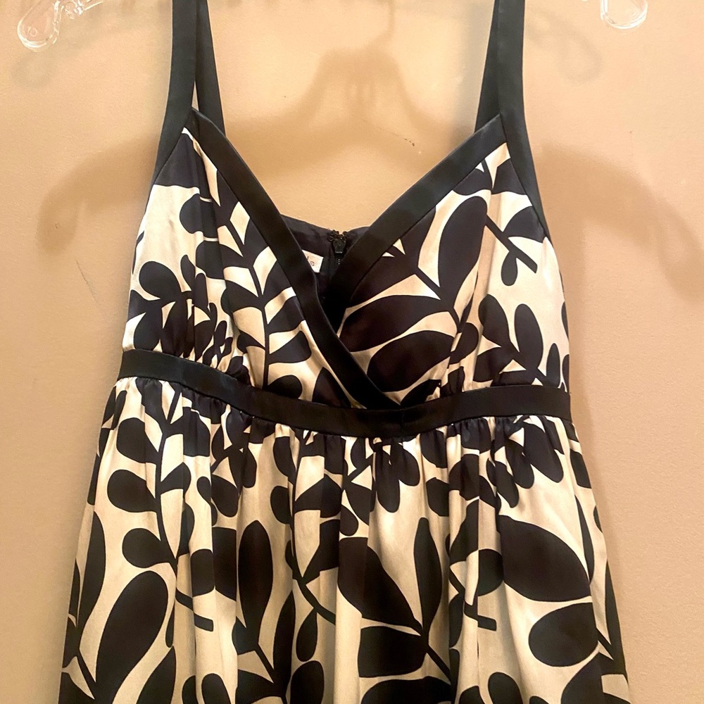 Maggie London Silk sleeveless babydoll slip dress champagne & black midi length - Picture 1 of 5